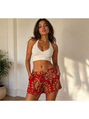 NWT $1225 VERSACE Barocco Printed Logo Medusa Short Red Gold Size 30